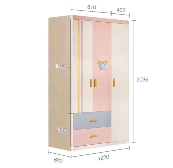 Set mobilier Minnie din  lemn frasin  pentru camera copii 4 piese: pat (saltea necesara 120 x 200cm), o noptiera, dulap 3 usi, birou -cod 2201 [10]