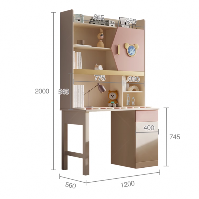 Set mobilier Minnie din  lemn frasin  pentru camera copii 4 piese: pat (saltea necesara 120 x 200cm), o noptiera, dulap 3 usi, birou -cod 2201 [6]