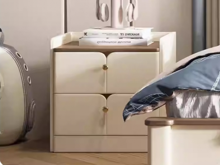 Set mobilier Courage din  lemn masiv de stejar pentru camera copii 4 piese: pat (saltea necesara 150 x 190cm), o noptiera, dulap 3 usi, birou drept -cod 6605 [10]
