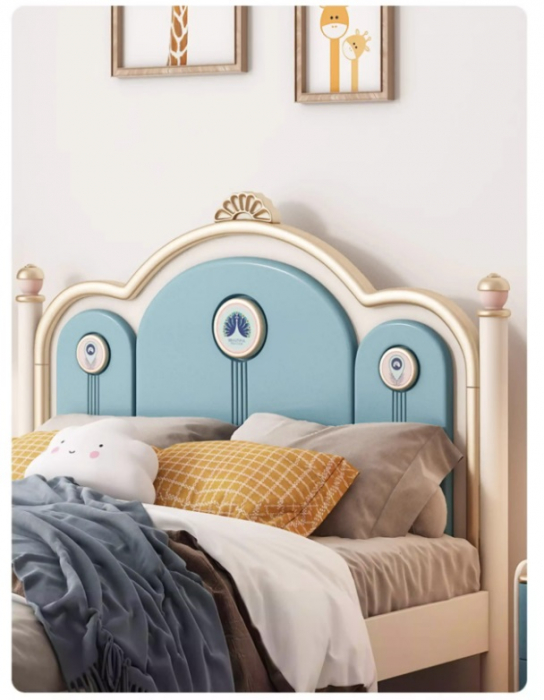 Set mobilier Bluey din  lemn masiv de stejar pentru camera copii 3 piese: pat (saltea necesara 150 x 190cm), o noptiera, dulap 3 usi, -cod 6601 [4]