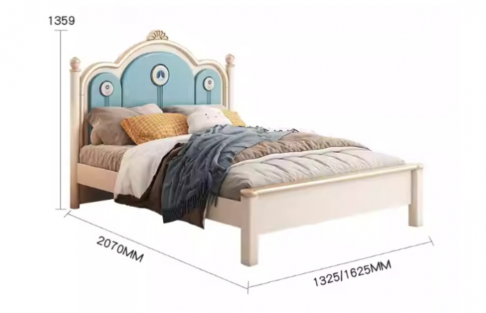 Set mobilier Bluey din  lemn masiv de stejar pentru camera copii 3 piese: pat (saltea necesara 150 x 190cm), o noptiera, dulap 3 usi, -cod 6601 [13]