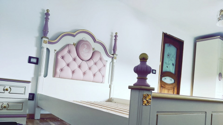 Pat Mica Lebada din MDF si lemn stejar  120 x 190cm, noptiera-cod 118 [11]