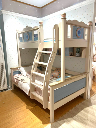 Pat supraetajat Bluey din lemn masiv  de stejar cu dulap scarăcod 601 [8]