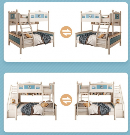 Pat supraetajat Bluey din lemn masiv  de stejar cu dulap scarăcod 601 [9]