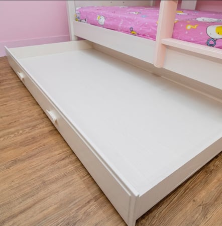 Pat supraetajat Bluey din lemn masiv  de stejar cu dulap scarăcod 601 [19]