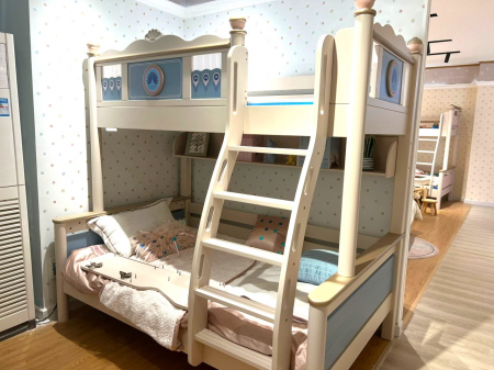Pat supraetajat Bluey din lemn masiv  de stejar cu dulap scarăcod 601 [14]