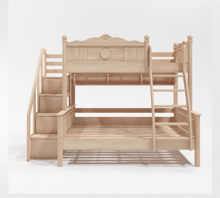 Pat supraetajat Bluey din lemn masiv  de stejar cu dulap scarăcod 601 [11]