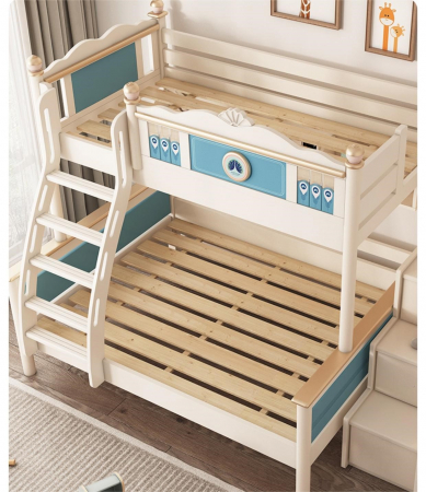 Pat supraetajat Bluey din lemn masiv  de stejar cu dulap scarăcod 601 [6]