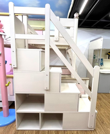 Pat supraetajat Bluey din lemn masiv  de stejar cu dulap scarăcod 601 [16]