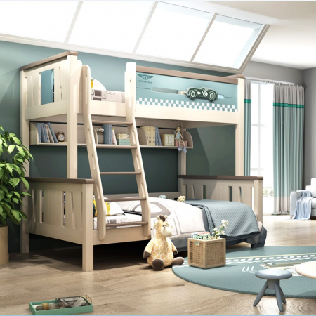 Pat supraetajat Record din lemn masiv  de frasin cu dulap scară cod 508 [1]