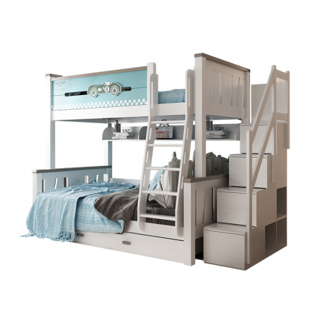 Pat supraetajat Record din lemn masiv  de frasin cu dulap scară cod 508 [3]