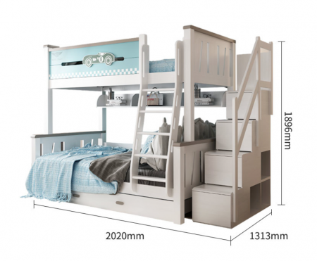 Pat supraetajat Record din lemn masiv  de frasin cu dulap scară cod 508 [4]