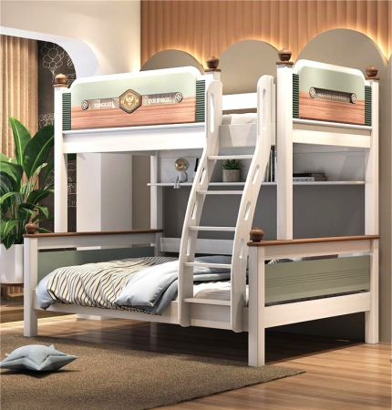 Pat supraetajat Courage din lemn masiv  de stejar cu dulap scară  și pat suplimentar cod 605 [1]