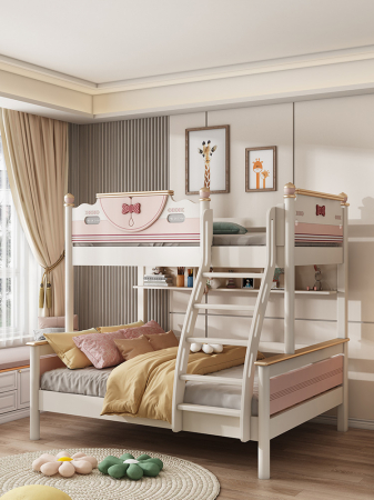 Pat supraetajat Fundiță din lemn masiv  de stejar cu dulap scară  cod 603 [2]