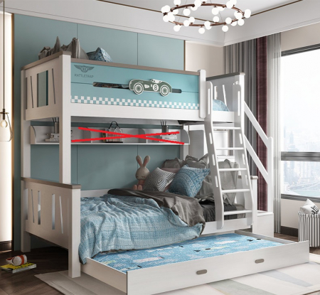 Pat supraetajat Record din lemn masiv  de frasin cu dulap scară cod 508 [1]