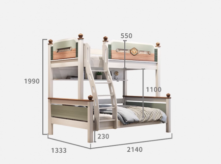 Pat supraetajat Courage din lemn masiv  de stejar cu dulap scară  și pat suplimentar cod 605 [5]