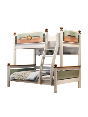 Pat supraetajat Courage din lemn masiv  de stejar cu dulap scară  și pat suplimentar cod 605 [6]