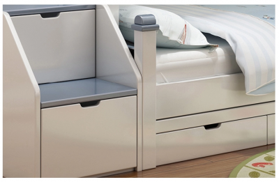 Pat supraetajat Skipper  din  MDF, cu 3 sertare pentru depozitare,  scară si dulap depozitare 4 sertare pentru dormitor copii cod 918 [12]