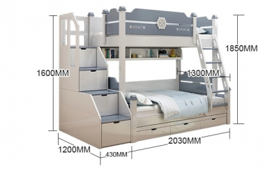 Pat supraetajat Skipper  din  MDF, cu 3 sertare pentru depozitare,  scară si dulap depozitare 4 sertare pentru dormitor copii cod 918 [11]