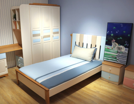 Set mobilier Lucas din  lemn masiv de frasin pentru camera copii 4 piese: pat (saltea necesara 120 x 190cm), o noptiera, dulap 3 usi, birou drept -cod 5503 [3]