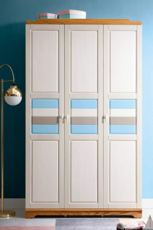 Set mobilier Lucas din  lemn masiv de frasin pentru camera copii 4 piese: pat (saltea necesara 120 x 190cm), o noptiera, dulap 3 usi, birou drept -cod 5503 [9]