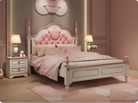 Mobilier pentru camere fete - Pat Mica Lebada din MDF si lemn stejar  120 x 190cm, noptiera-cod 118