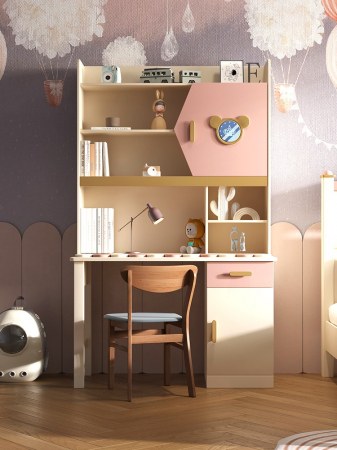 Set mobilier Minnie din  lemn frasin  pentru camera copii 4 piese: pat (saltea necesara 120 x 200cm), o noptiera, dulap 3 usi, birou -cod 2201 [4]