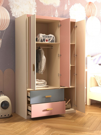 Set mobilier Minnie din  lemn frasin  pentru camera copii 4 piese: pat (saltea necesara 120 x 200cm), o noptiera, dulap 3 usi, birou -cod 2201 [8]