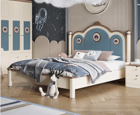 Set mobilier Bluey din  lemn masiv de stejar pentru camera copii 3 piese: pat (saltea necesara 150 x 190cm), o noptiera, dulap 3 usi, -cod 6601 [2]