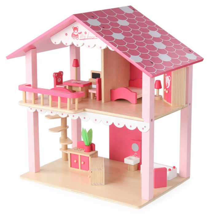 Casuta de Papusi Roz Realizata Manual cu Mobilier [2]
