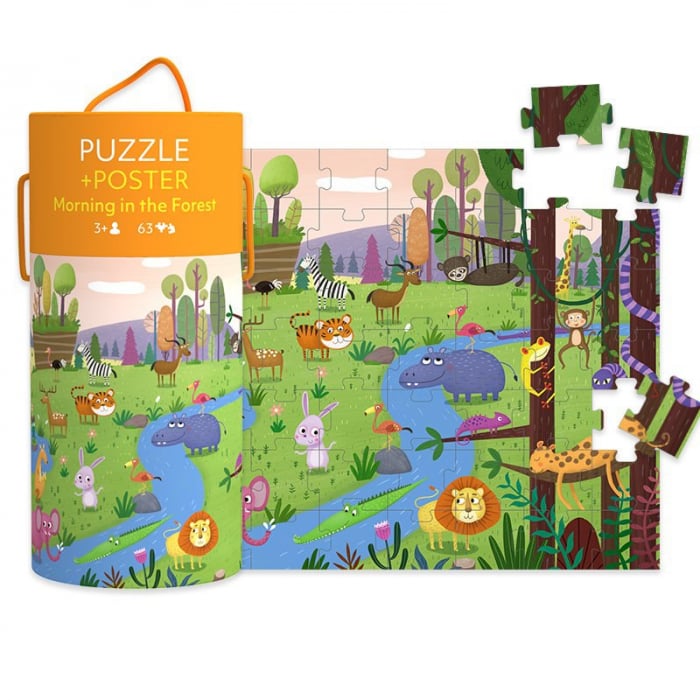 Puzzle 63 Piese Dimineata in Padure in Cutie Cilindrica