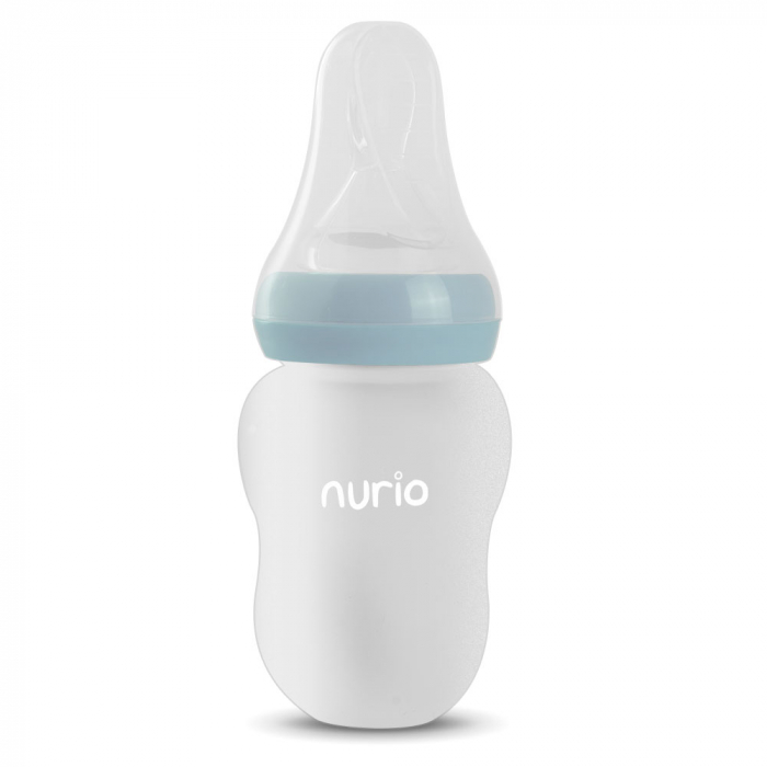 Sticluta inteligenta pentru diversificare 3 in 1 Nurio – lingurita, pai si tetina din silicon, 180 ml, bleu pastel [7]