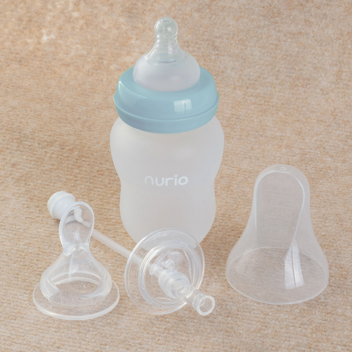 Sticluta inteligenta pentru diversificare 3 in 1 Nurio – lingurita, pai si tetina din silicon, 180 ml, bleu pastel [2]