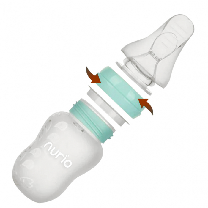 Sticluta inteligenta pentru diversificare 3 in 1 Nurio – lingurita, pai si tetina din silicon, 180 ml, bleu pastel [4]