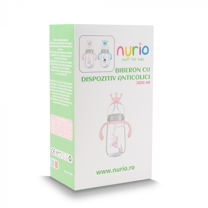 Biberon cu Tetina din Silicon si Dispozitiv Anticolici Roz - 300 ml [5]