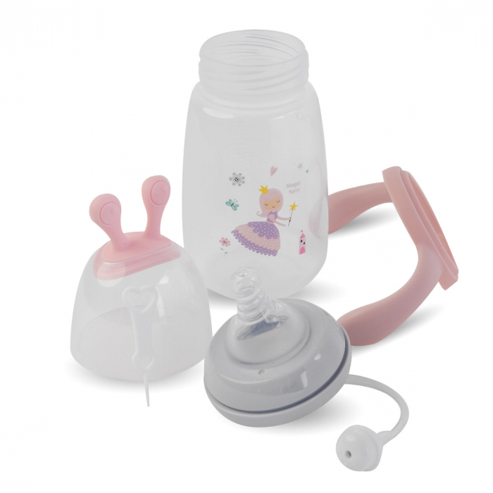 Biberon cu Tetina din Silicon si Dispozitiv Anticolici Roz - 300 ml [4]