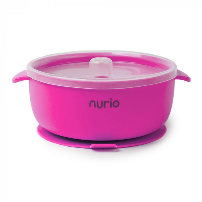 Bol Hranire Bebelusi, din Silicon, cu Lingurita si Capac - Hot Pink [3]