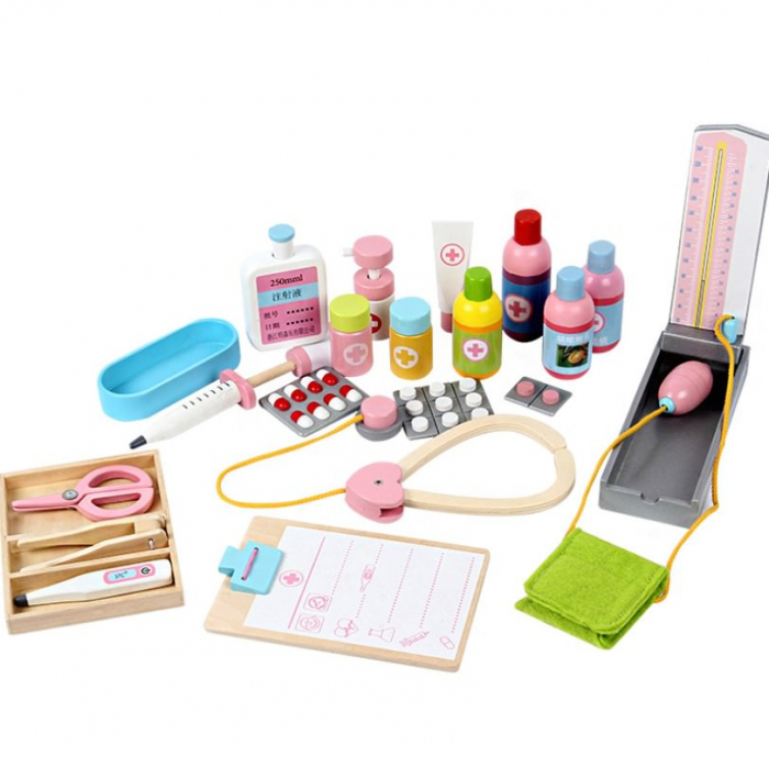 Carucior din Lemn Set de Doctor pentru Copii [4]