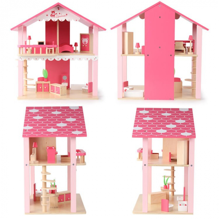 Casuta de Papusi Roz Realizata Manual cu Mobilier [4]