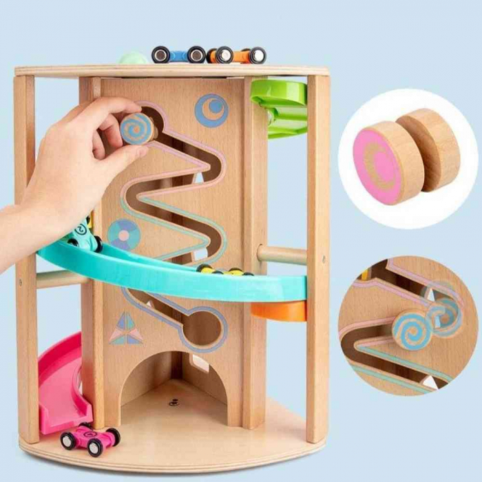 Centru de Activitati din Lemn 5 in 1 - Circuit cu Piste si Masinute de Curse - Rotativ [16]