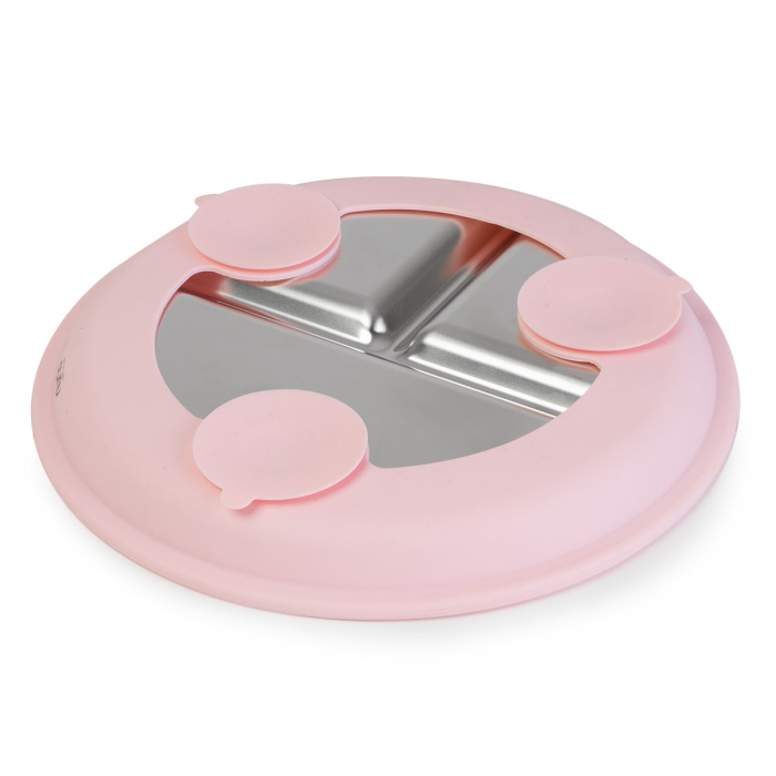 Farfurie compartimentata din inox cu protectie din silicon Nurio - Roz [3]