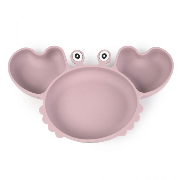 Farfurie din Silicon pentru Copii - Crab Roz Pudra [2]