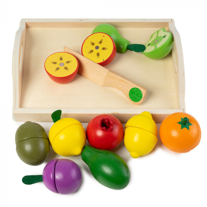 Fructe din lemn in tavita - 11 piese Montessori [2]