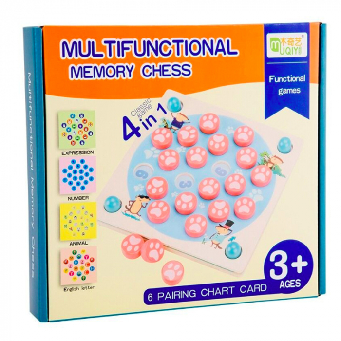 Joc din lemn 4 in 1 Multifunctional Memory Chess