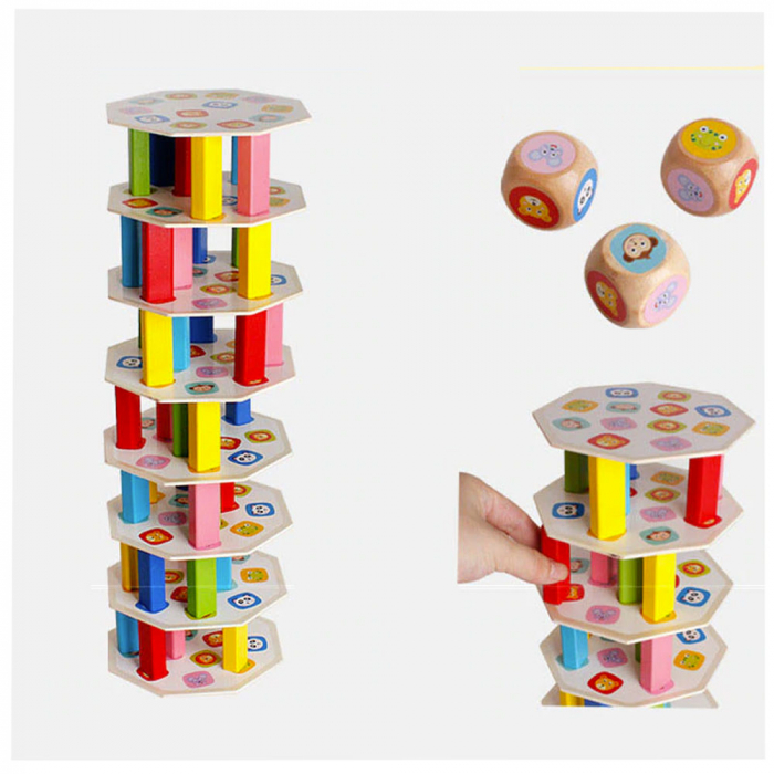 Joc Montessori din Lemn Multifunctional 5 in 1 -''Stacking Tower" [2]