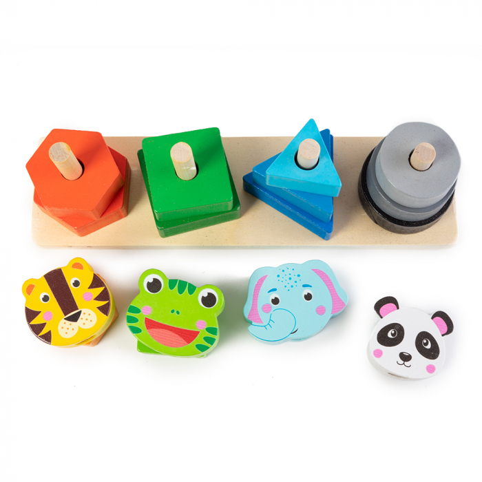 Jucarie din Lemn de Sortare si Stivuire Forme Geometrice si Animalute Montessori [3]