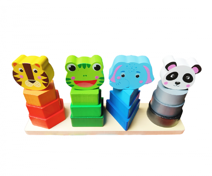 Jucarie din Lemn de Sortare si Stivuire Forme Geometrice si Animalute Montessori [7]