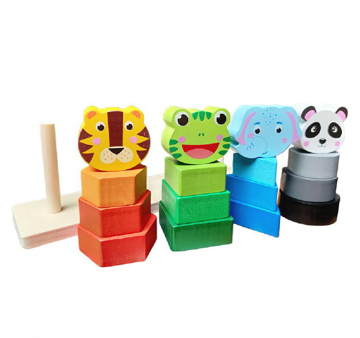Jucarie din Lemn de Sortare si Stivuire Forme Geometrice si Animalute Montessori [5]