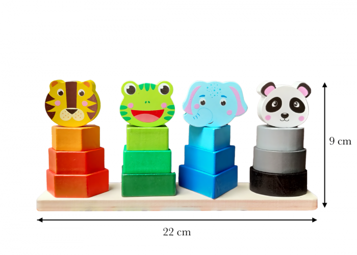 Jucarie din Lemn de Sortare si Stivuire Forme Geometrice si Animalute Montessori [8]