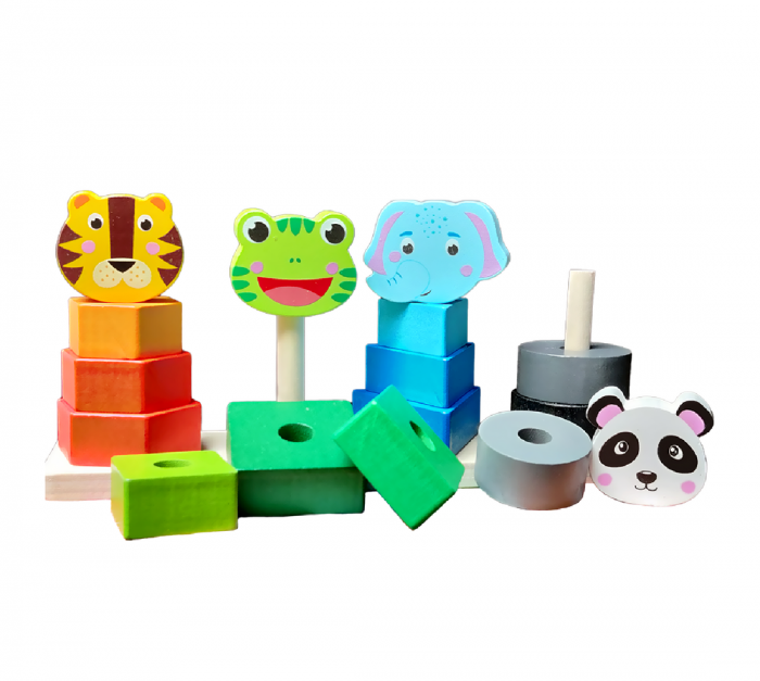 Jucarie din Lemn de Sortare si Stivuire Forme Geometrice si Animalute Montessori [4]